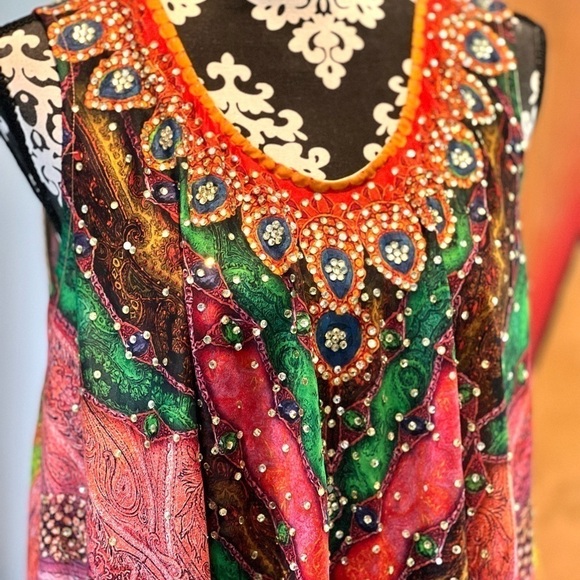 ⭐️Celina,Peacock & Rhinestones, lIncredible Lightweight Cover-Up,Design 🔥,Size L - Picture 4 of 16